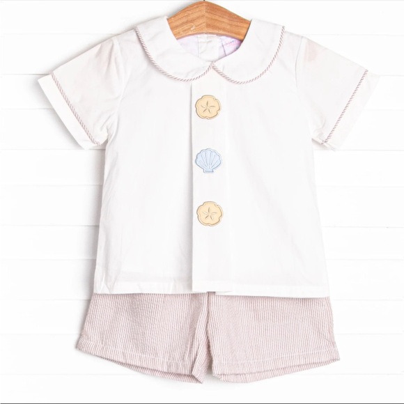 Stitchy Fish Other - NWOT White Nautical Button Shirt and Tan Shorts Set